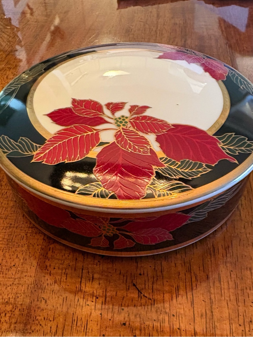 Mikasa Poinsettia Fine China Lidded Trinket Box ❤️ Candy Dish Christmas Eve
